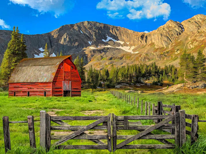 Red Barn Mountain Scene Panel