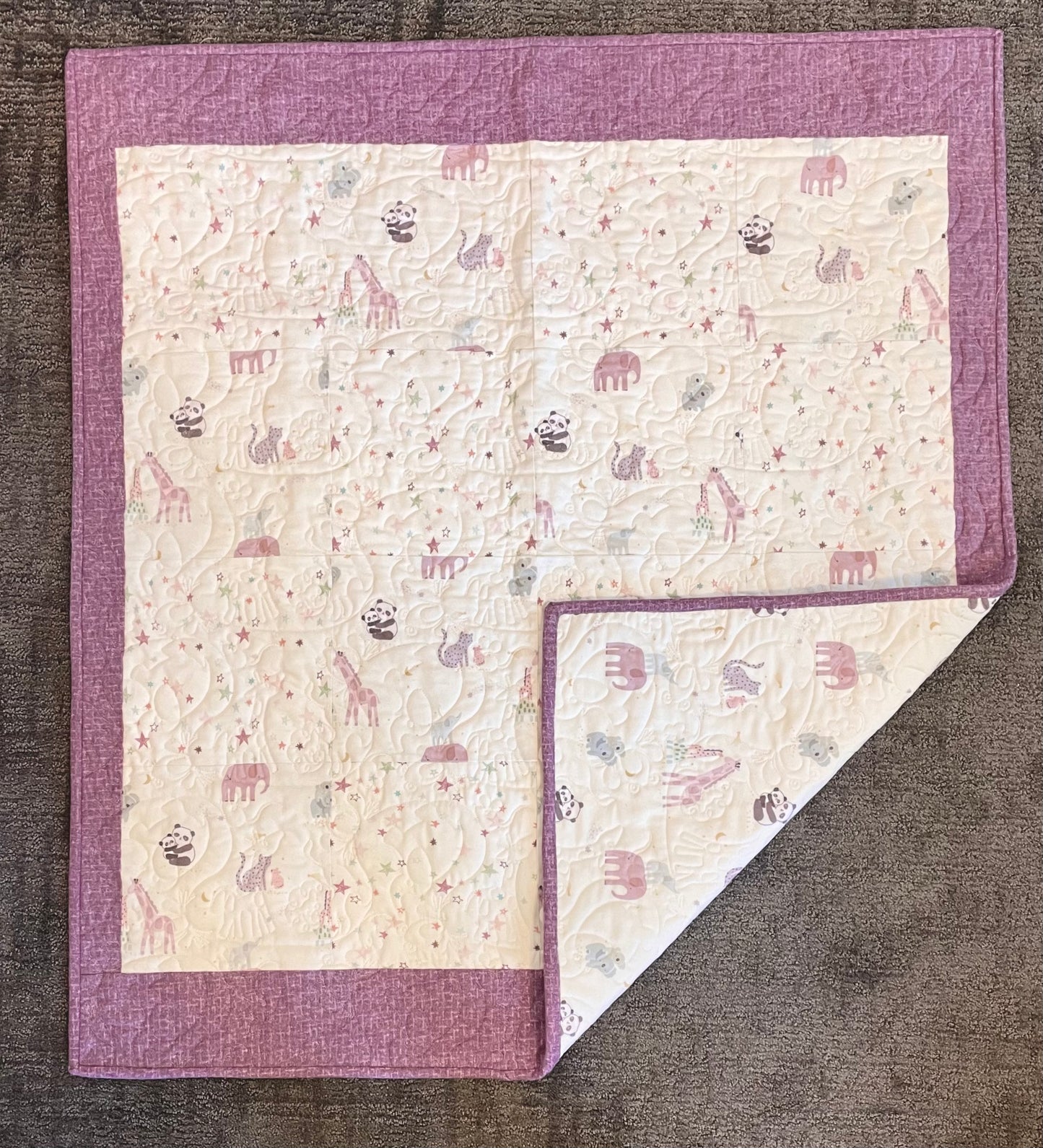 Fun at the Zoo Baby Quilt - Purple