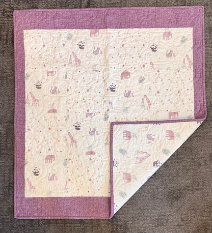 Fun at the Zoo Baby Quilt - Purple