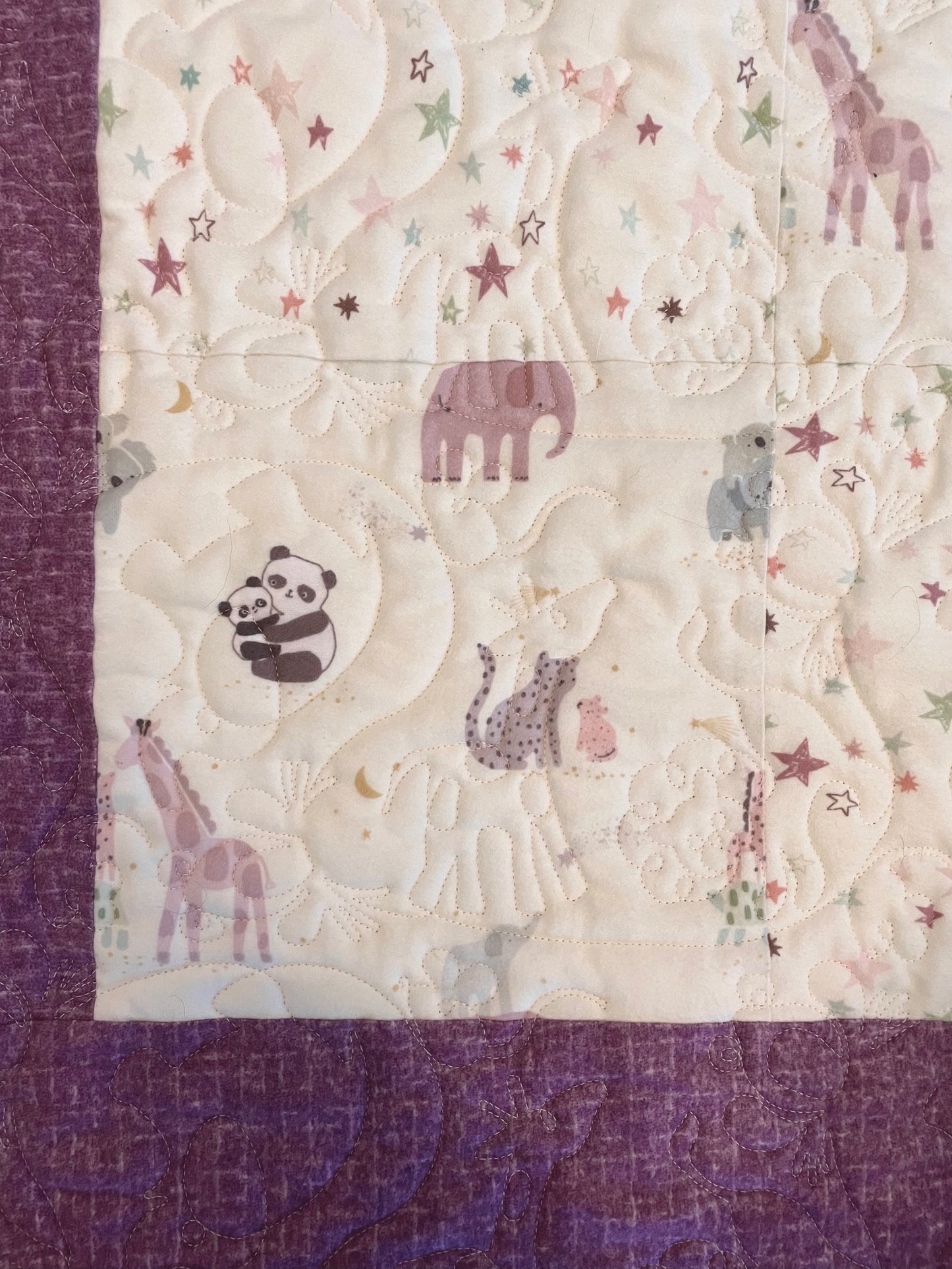 Fun at the Zoo Baby Quilt - Purple