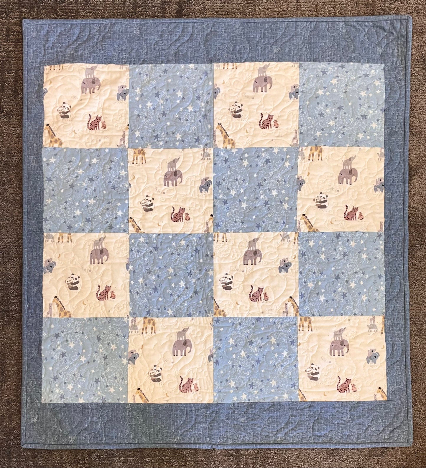 Fun at the Zoo Baby Quilt - Blue