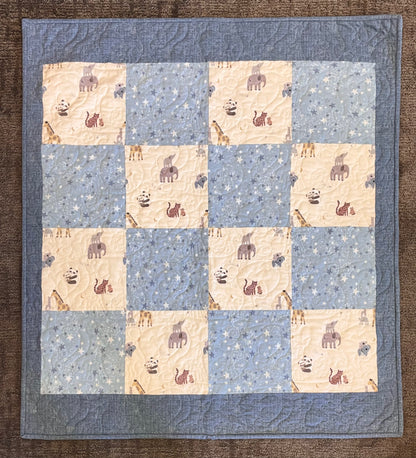 Fun at the Zoo Baby Quilt - Blue