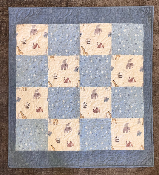 Fun at the Zoo Baby Quilt - Blue