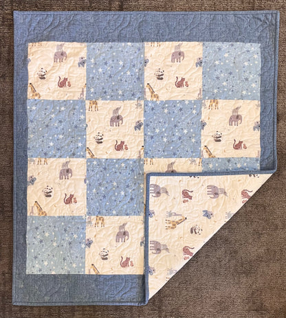 Fun at the Zoo Baby Quilt - Blue