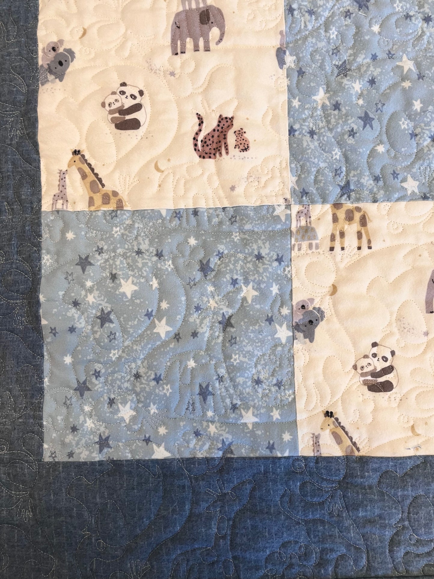 Fun at the Zoo Baby Quilt - Blue